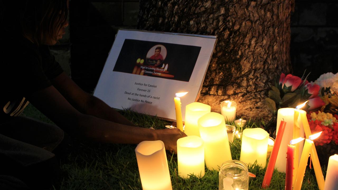 A vigil for slain Noongar teenager, Cassius Turvey, outside the Alice Springs courthouse on November 2, 2022. Picture: Jason Walls