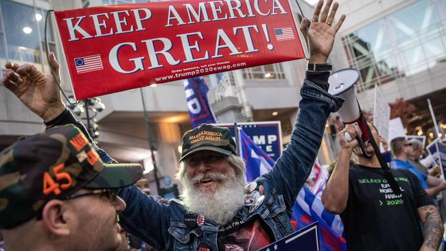 Trump supporters outside the Philadelphia Convention Centre as ballots were counted. Picture: AFP.