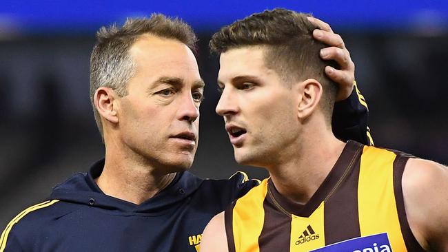 Hawks coach Alastair Clarkson with star Luke Breust. Pic: Getty Images