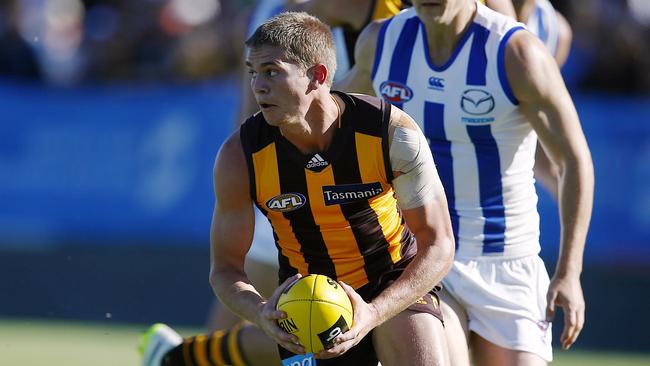 Jed Anderson playing for Hawthorn in 2015. Picture: Wayne Ludbey