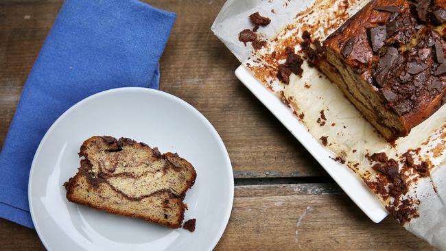 Can’t say no: This banana bread with chocolate peanut butter filling is a new twist on an old favourite. Picture: Andy Rogers