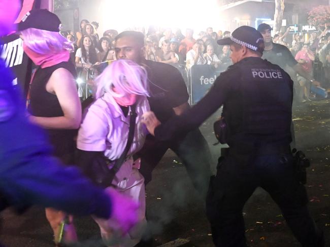 SYDNEY, AUSTRALIA.NewsWire Photos. March 2, 2024.Pro-Palestine protesters are arrested by Police during the Mardi Gras celebrations through Oxford street.Picture: NCA NewsWire / Jeremy Piper