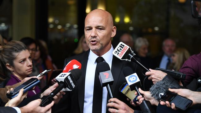 Former NSW Detective Gary Jubelin speaks to the media as he leaves Downing Centre Court in 2019. Picture: AAP