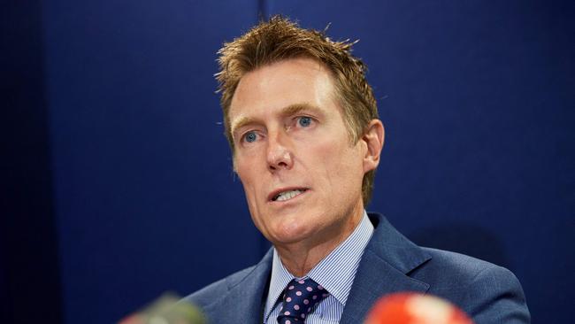 Attorney-General Christian Porter speaks during a press conference in Perth yesterday after he outed himself as the unnamed cabinet minister accused of raping a 16-year-old girl.