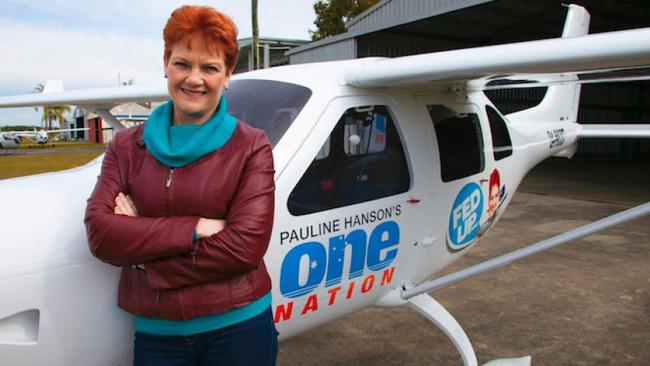 Pauline Hanson with the plane that One Nation may possibly have failed to declare as a donation.