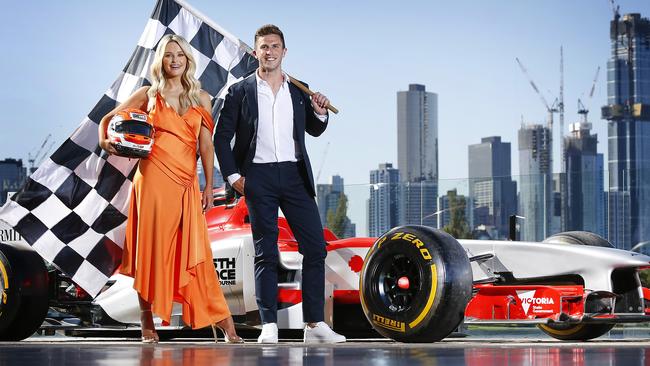 2020 Melbourne Grand Prix Ambassadors Jessie and Marc Murphy. Picture: David Caird