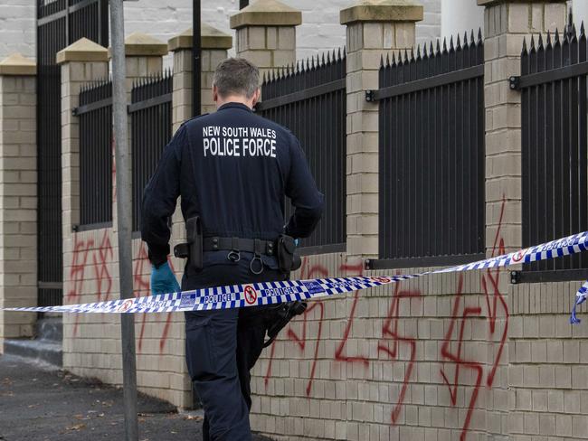 Anti-Semitic attack on the Newtown Synagogue, Sydney. Picture: NewsWire / Simon Bullard.