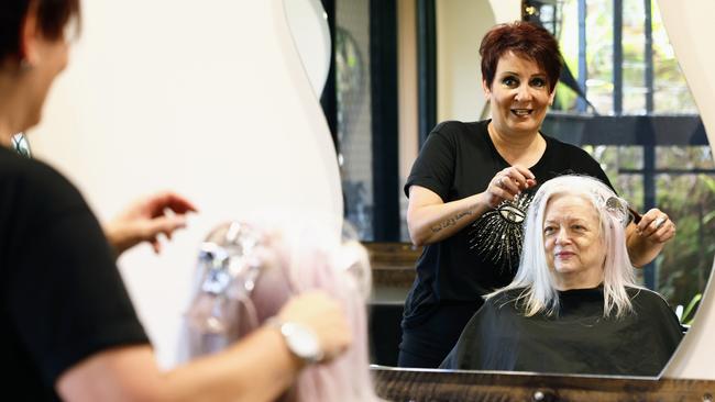 Nikki Court of Nikki's Hair Design, pictured with client Andrea Fox, has been voted as Cairns' best hairdresser by Cairns Post readers. Picture: Brendan Radke