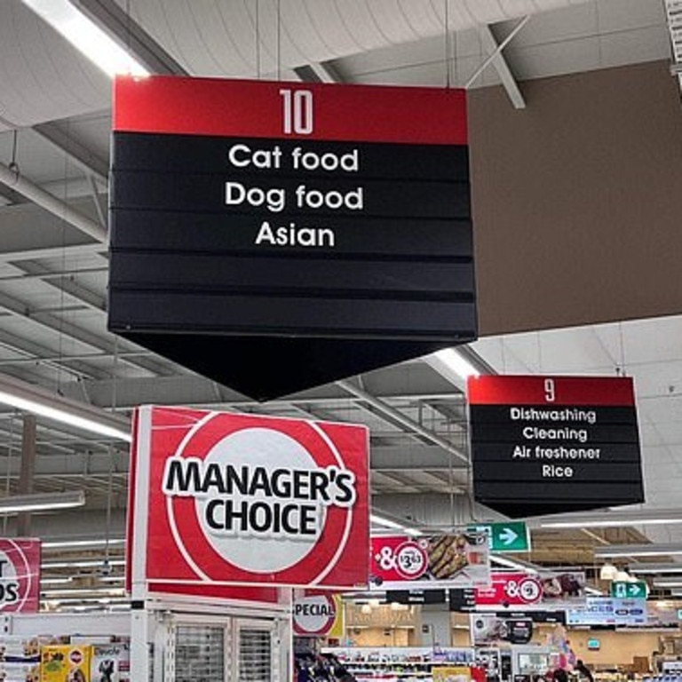 Coles shoppers have questioned a sign that grouped Asian items with pet food, claiming it to be ‘racist’. Picture: Reddit