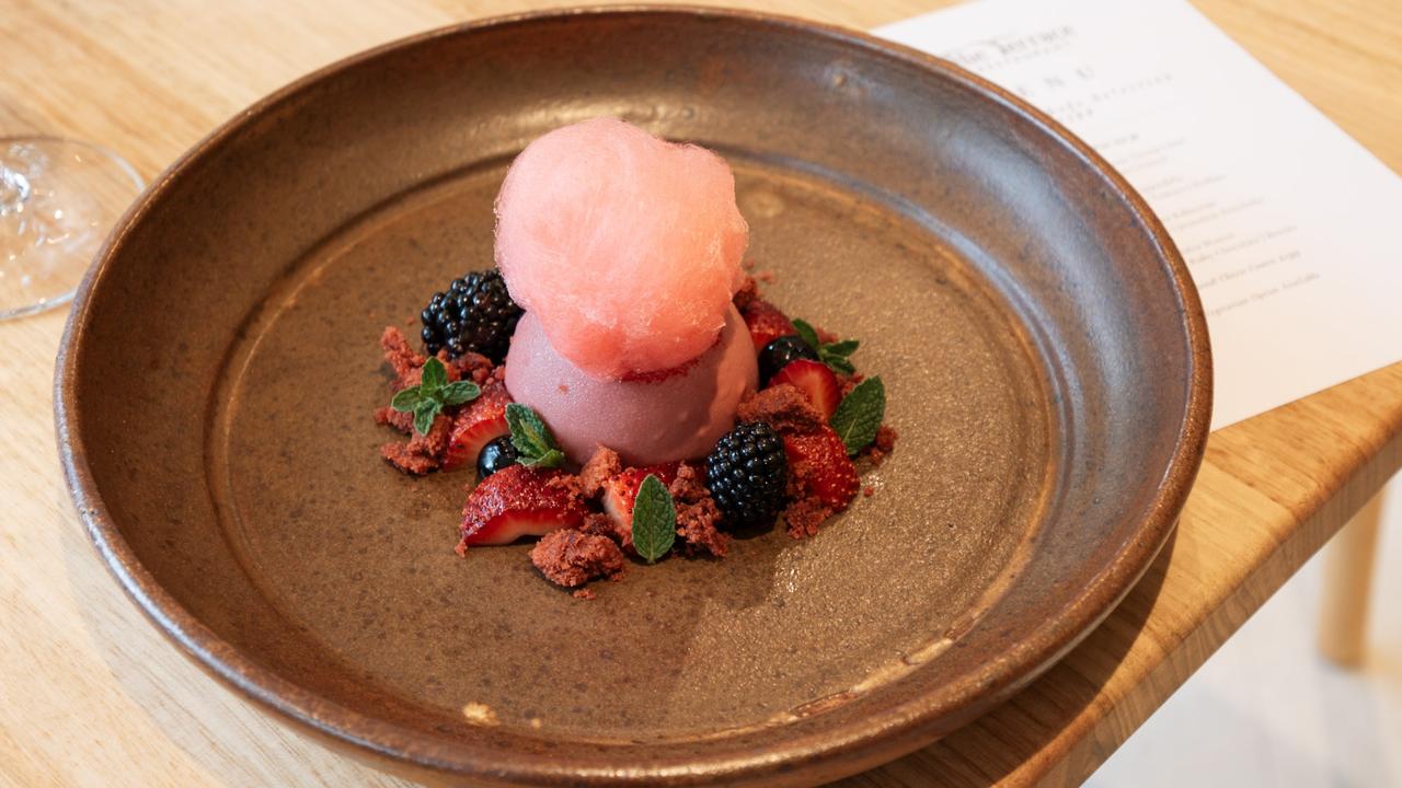 Dulce mousse, red velvet, ruby chocolate at The Terrace restaurant at Cobb's Hill Estate, Adelaide Hills. Picture: Supplied