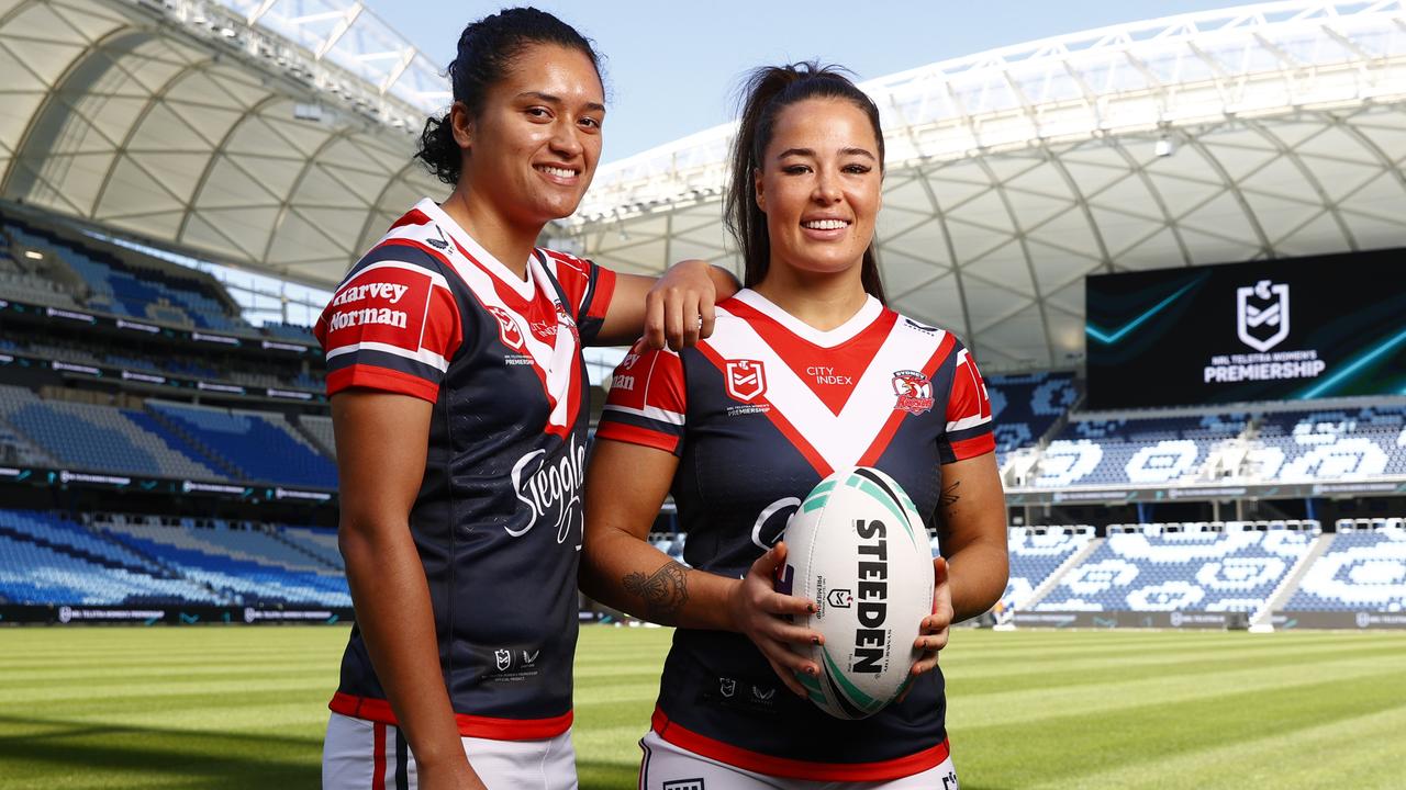 Isabelle Kelly, right, and Zahara Temara will be key players for the Roosters in their bid to win back-to-back NRLW titles. Picture: Richard Dobson