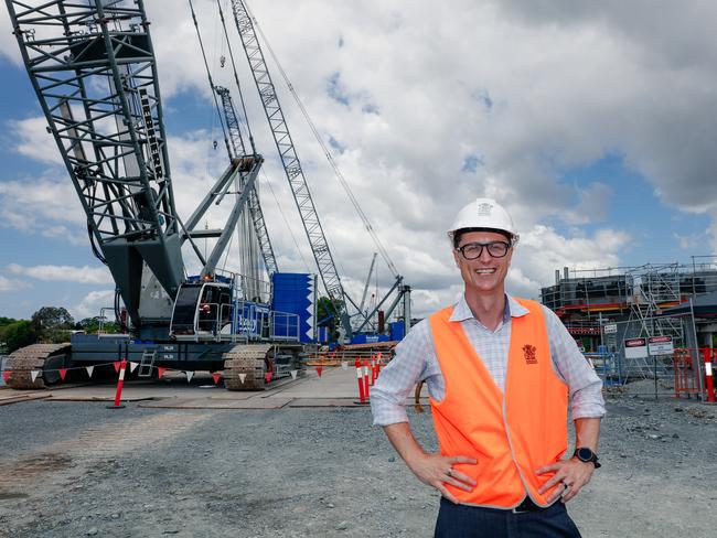 Transport and Main Roads Minister Bart Mellish  provides an update on construction progress on the Coomera Connector.Picture: Glenn Campbell