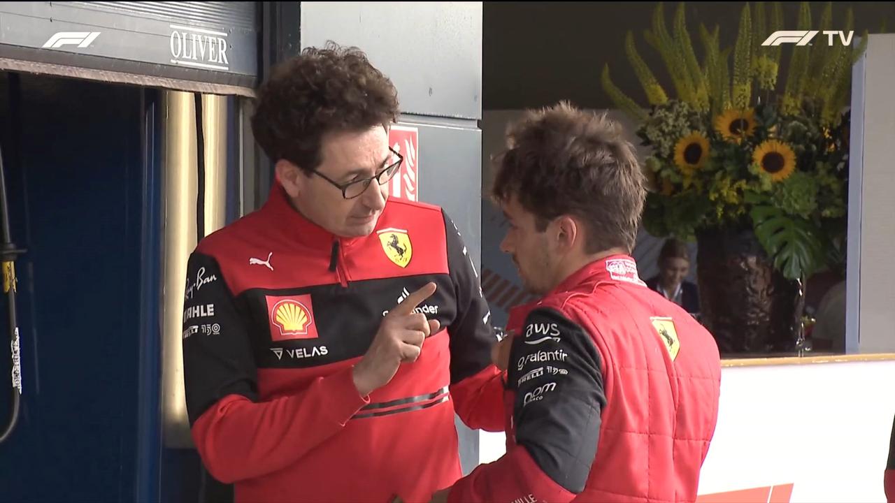 Charles Leclerc gets a talking to. Photo: F1 TV.