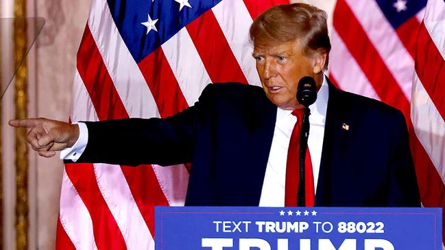 Former US President Donald Trump announces his 2024 run for the White House, during a press conference at the Mar-a-Lago Club in Palm Beach, Florida. Picture: AFP