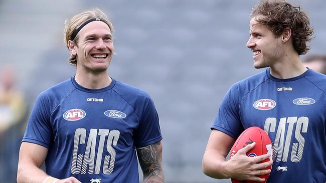 Tom Stewart (left) made a very slow start against the Eagles. Picture: Will Russell/AFL Photos via Getty Images