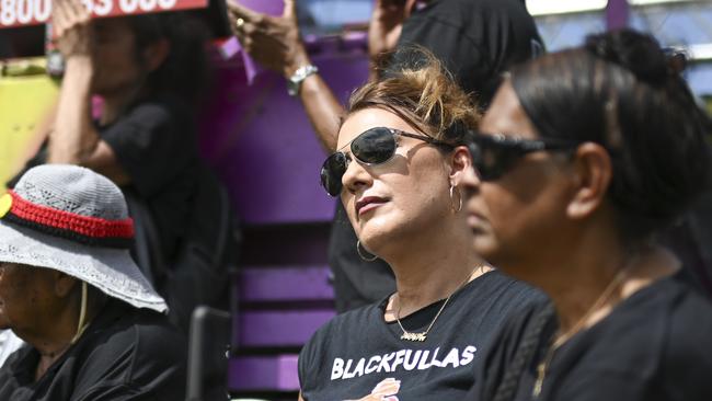 Senator Lidia Thorpe joins First Nations Elders and community members affected by genocide across the world on the Parliament House lawn. Picture: NewsWire / Martin Ollman