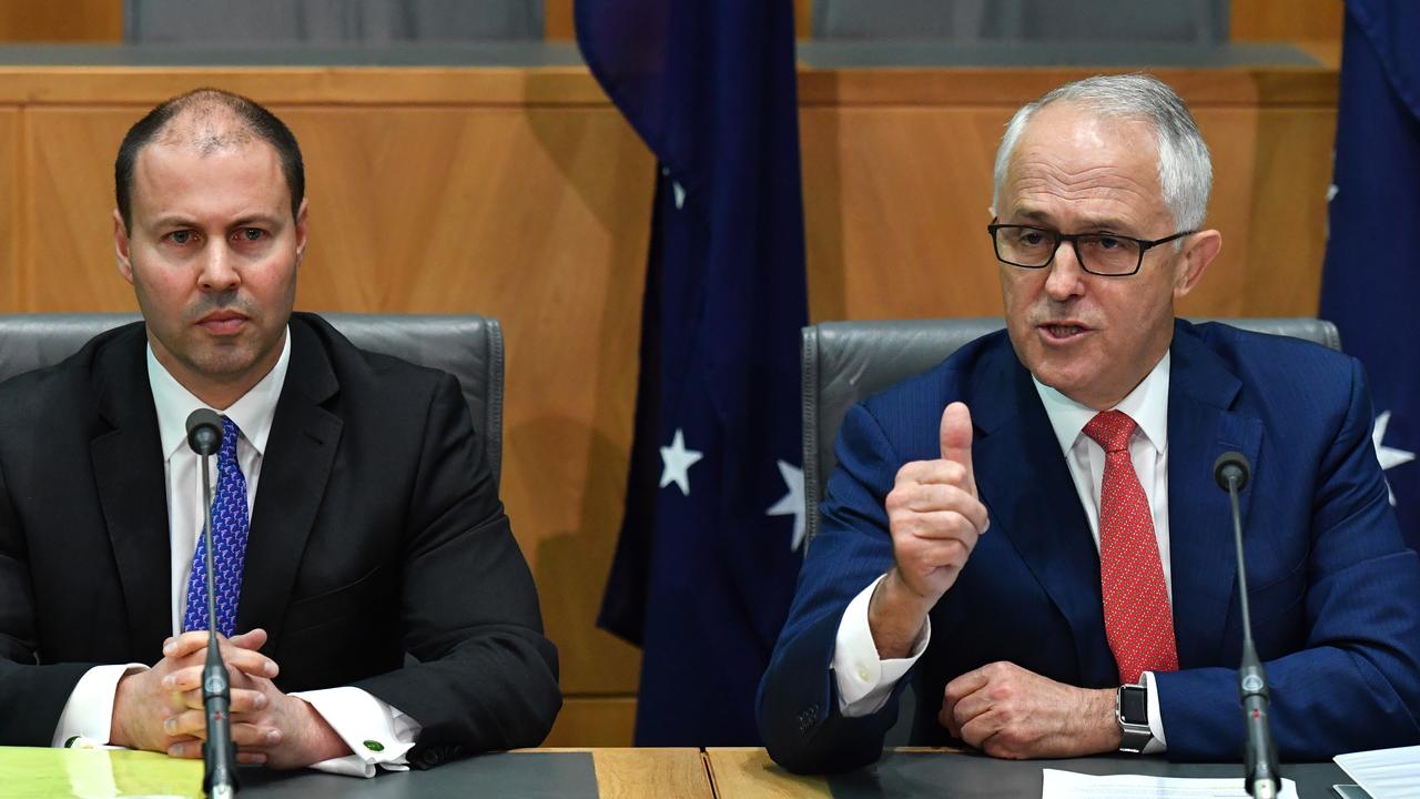 Minister for Energy and the Environment Josh Frydenberg and Prime Minister Malcolm Turnbull have been trying to gain support for the government’s National Energy Guarantee. Picture: Mick Tsikas/AAP