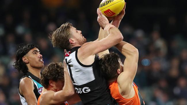 Jonas will play his 200th AFL game. Picture: Sarah Reed/AFL Photos via Getty Images