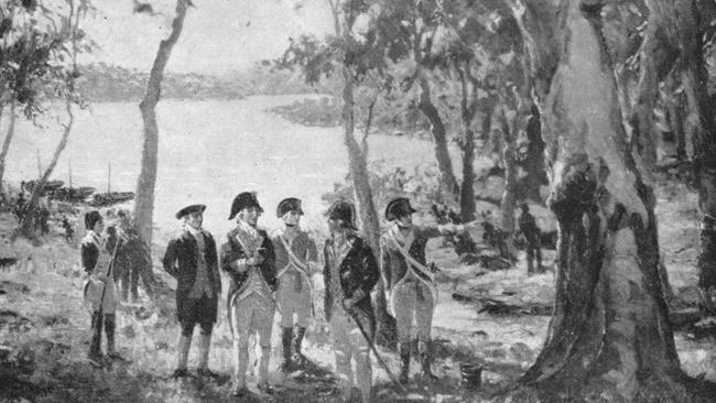 An artist's impression of something that never happened — Capt Arthur Phillip stepping ashore at Manly on January 21, 1788