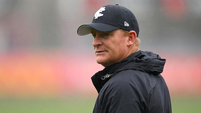 Michael Voss on day one of Carlton’s pre-season. Picture: Morgan Hancock/Getty Images