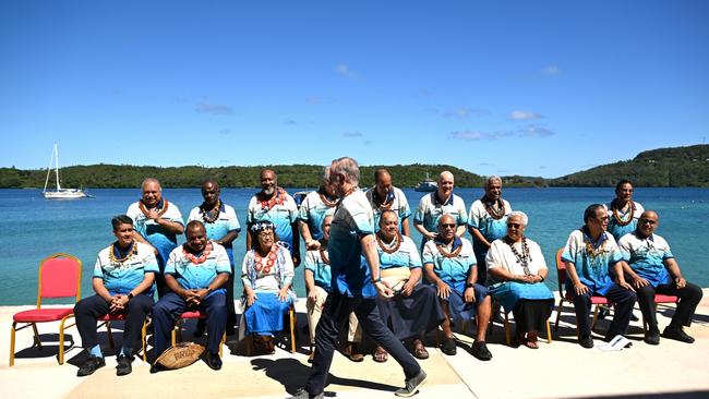 Anthony Albanese arrives for the Pacific Islands Forum leaders’ traditional photo, in Nuku’alofa, Tonga. Picture: AAP