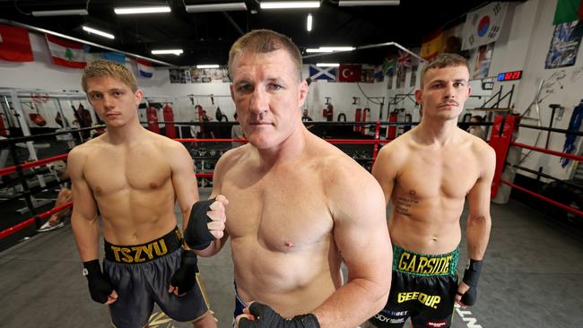 Paul Gallen (centre) alongside Nikita Tszyu (left) and Harry Garside (right). Picture: Damian Shaw