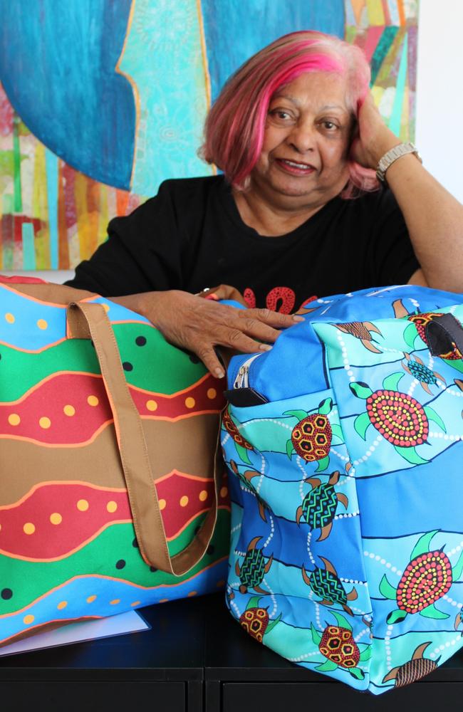 Gooreng Gooreng Elder Aunty Julie Appo has been providing art workshops, passing on design skills which students use to produce goods for sale in her Bundaberg shop.