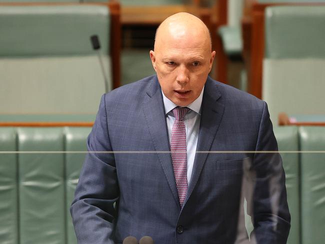 CANBERRA, AUSTRALIA NewsWire Photos AUGUST 26, 2021:  QUESTION TIMEPeter Dutton in Question Time in the House of Representatives at Parliament House in Canberra.Picture: NCA NewsWire / Gary Ramage