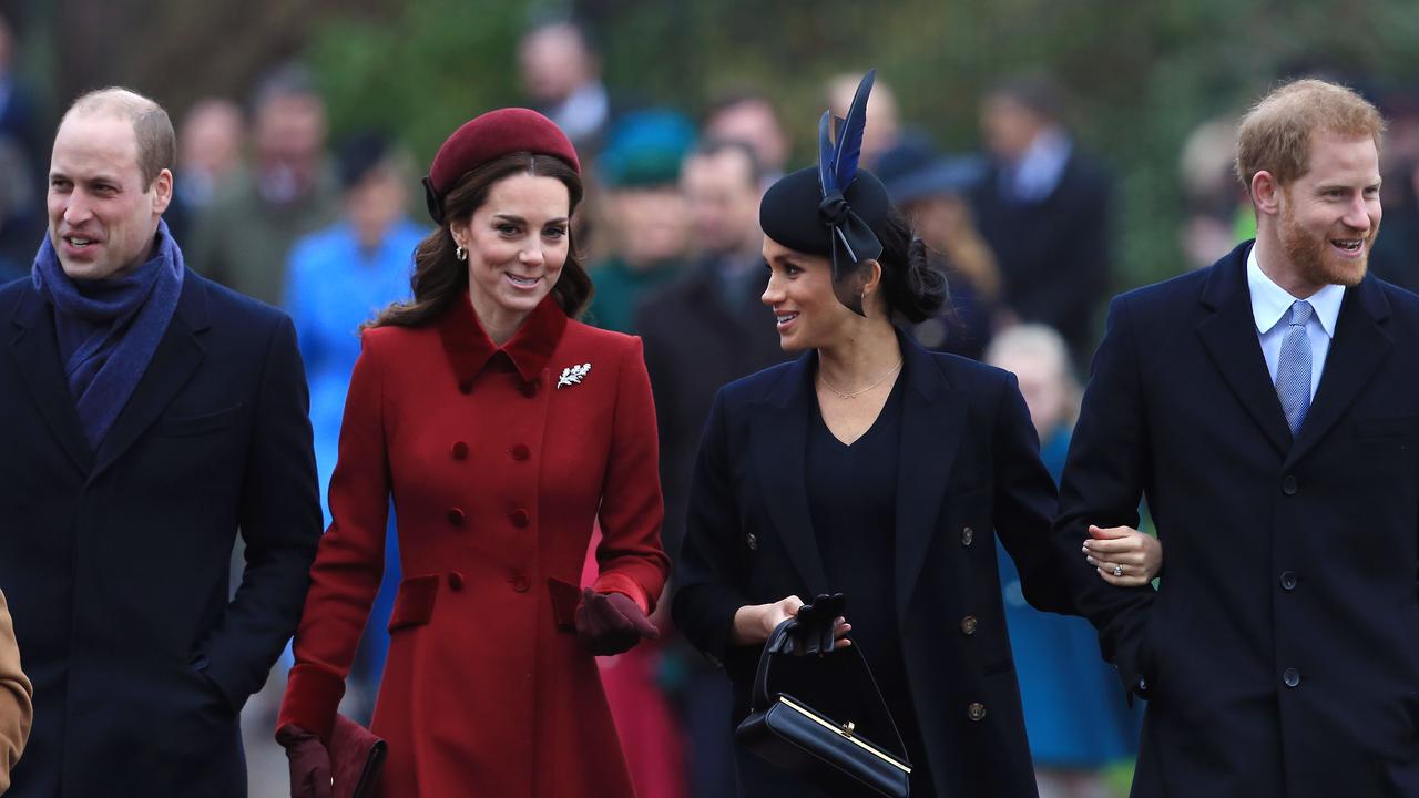 Prince William, Kate Middleton, Meghan Markle and Prince Harry attend Christmas Day Church service on the Sandringham estate on December 25, 2018. Picture: Stephen Pond/Getty Images.