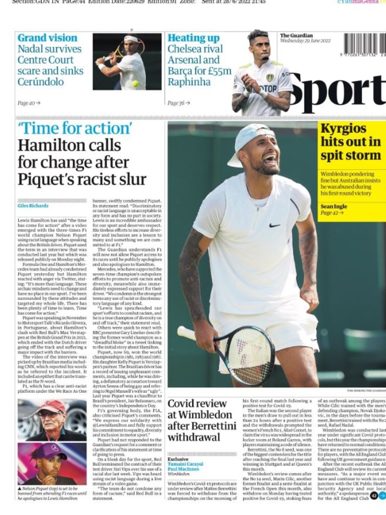 Nick Kyrgios spit video Wimbledon day 2 , Piers MOrgan Daily Telegraph