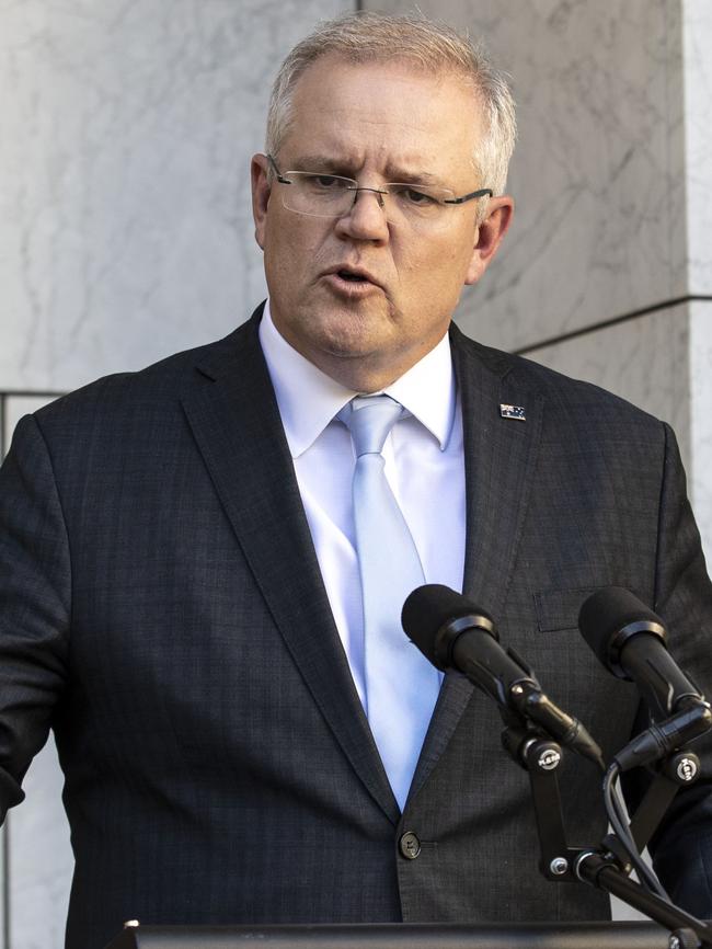 Scott Morrison during Thurday’s press conference. Picture: Gary Ramage