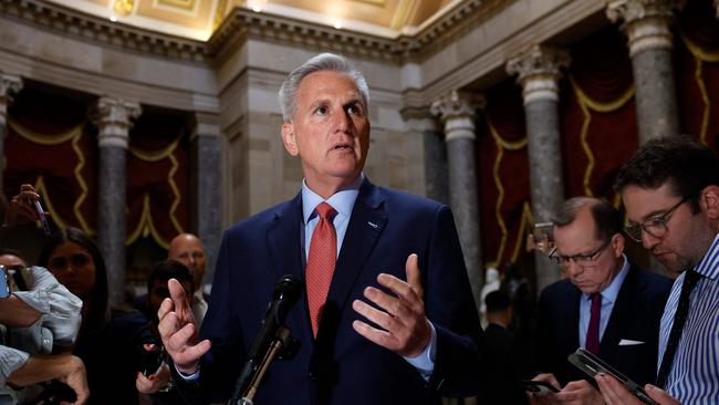 Speaker Kevin McCarthy holds court on the US debt ceiling. Picture: Getty Images.