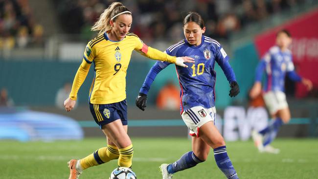 Sweden's Kosovare Asllani on the ball. Picture: Michael Bradley / AFP