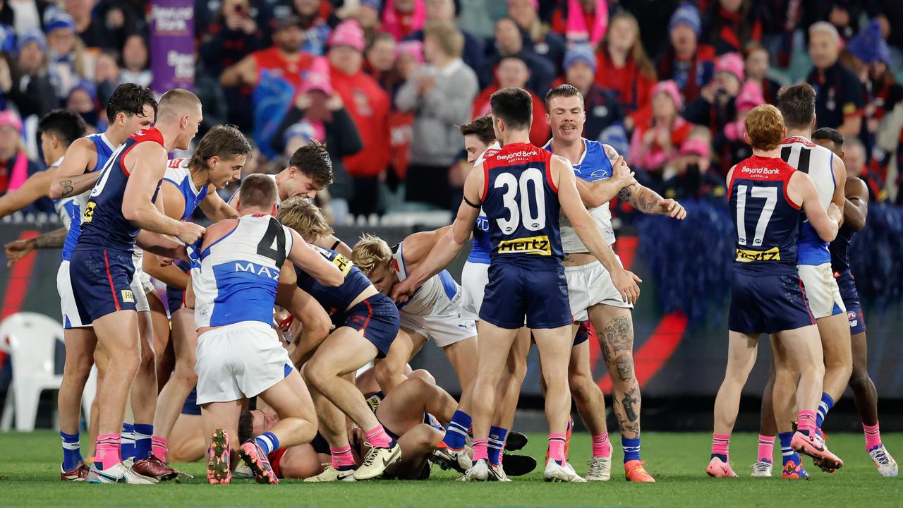 Almost every player on the ground got involved. (Photo by Dylan Burns/AFL Photos via Getty Images)