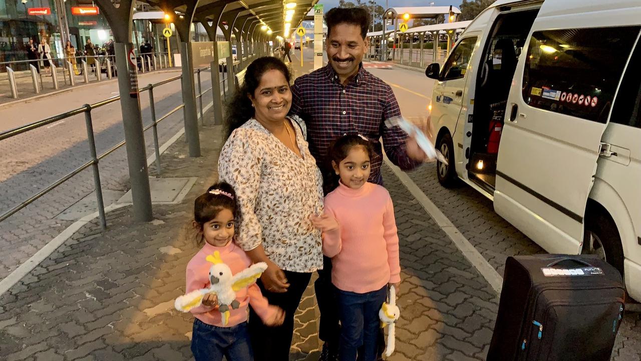 The Murugappan family at Perth airport, ahead of their journey back to Biloela. Picture: Jake Battrick/Twitter