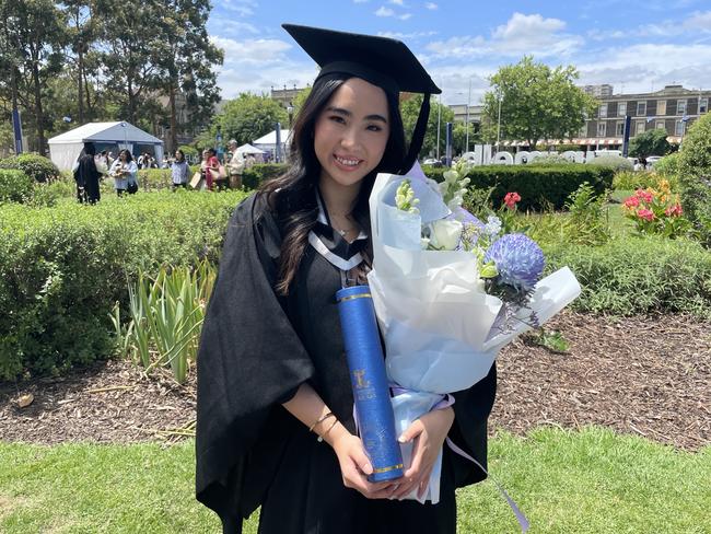 Sophie Ngyuen graduates with a Bachelor of Commerce at the 2024 University of Melbourne graduations. Picture: Himangi Singh