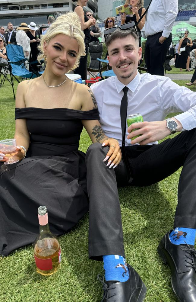 Briana Learmont and Riley Coleman at Flemington for Derby Day on November 2, 2024. Picture: Phillippa Butt