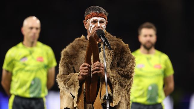 Dr Richard Walley performs the Welcome to Country during the AFL season. (Photo by Paul Kane/Getty Images)