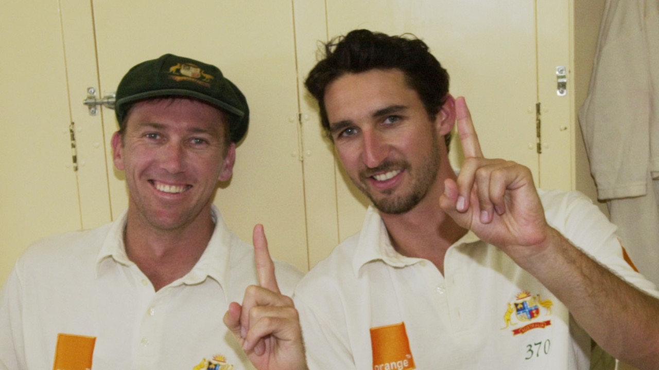 Gillespie with his long-time bowling partner Glenn McGrath in 2001. Picture: Tom Miletic