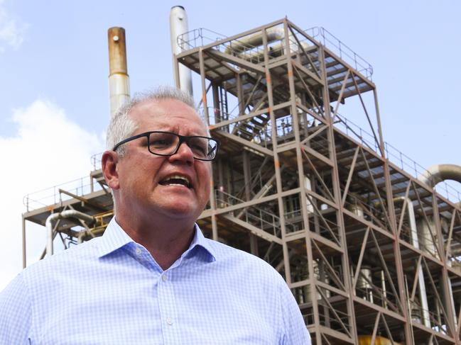 POOL - Australian Prime Minister Scott Morrison speaks to the media during a visit to Northern Oil Refinery in Gladstone, QLD, Thursday, January 21, 2021. (AAP Image/Lukas Coch) NO ARCHIVING  VIA NCA NewsWire