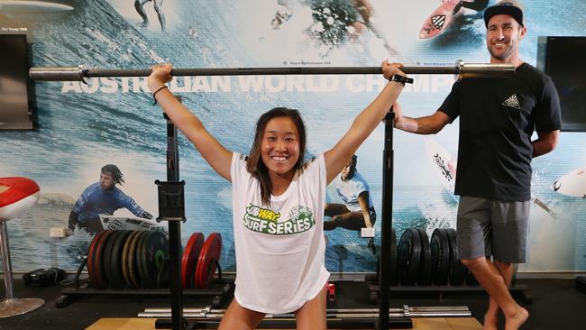 Ren Hashimoto works out under the watchful eye of Parko. Picture: Glenn Hampson