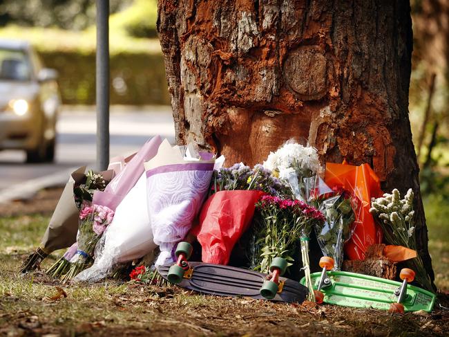 Flowers are being left at the site. Picture: Sam Ruttyn