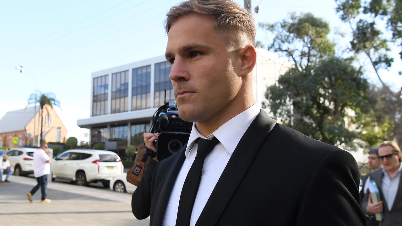 St. George Illawarra Dragon Jack de Belin arrives at Wollongong District Court