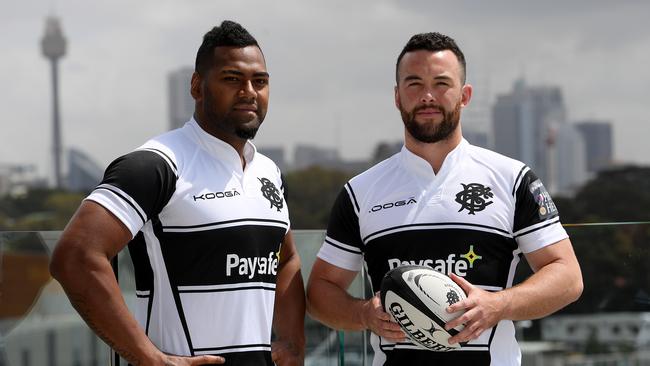 Barbarians players Taqele Naiyaravo (left) and Sam Ward.