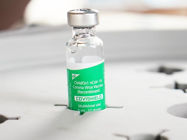 JUBA, SOUTH SUDAN - APRIL 07: An empty vial of the Oxford-AstraZeneca Covashield vaccine is seen at the Police Hospital, on April 7, 2021 in Juba, South Sudan. South Sudan received 132,000 doses of the Oxford-AstraZeneca vaccine on March 25 through the World Health Organisation's COVAX Facilities established to ensure all countries have equal access to Covid-19 vaccines. Apart from healthcare workers and elderly persons, South Sudan's top government officials are also expected to be vaccinated in this priority group. (Photo by Andreea Campeanu/Getty Images)