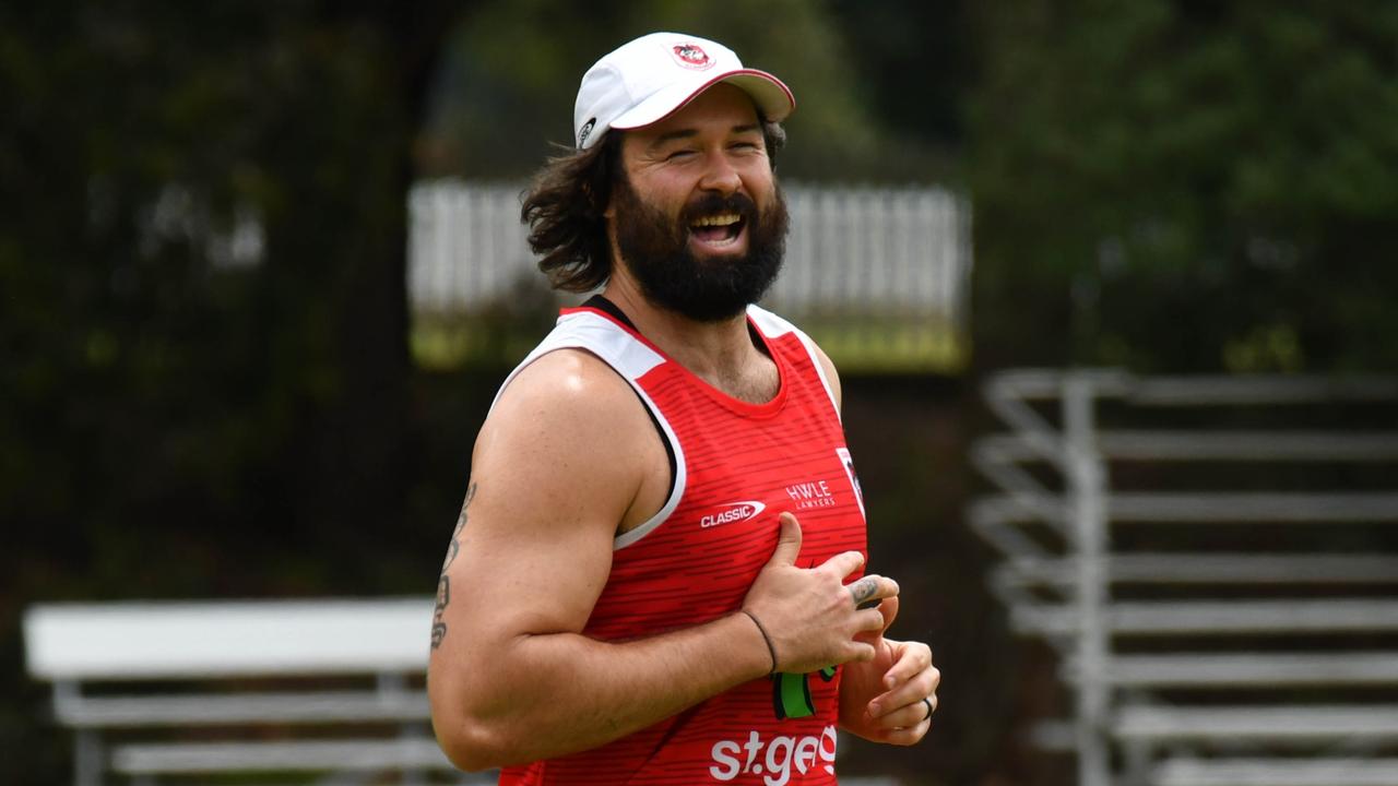 St George Illawarra Dragons recruit Aaron Woods during pre-season training. Pictures: St George Illawarra