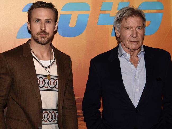 Ryan Gosling and Harrison Ford promote the long-awaited Blade Runner 2049 in Paris. Picture: AFP/Philippe LOPEZ