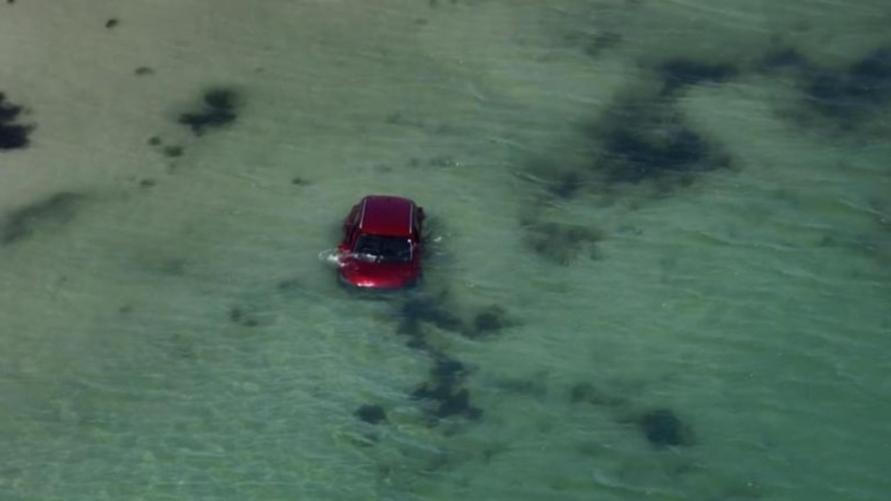 The red car of the alleged murder victim was found in the ocean off Cervantes in Western Australia. Picture: 7News