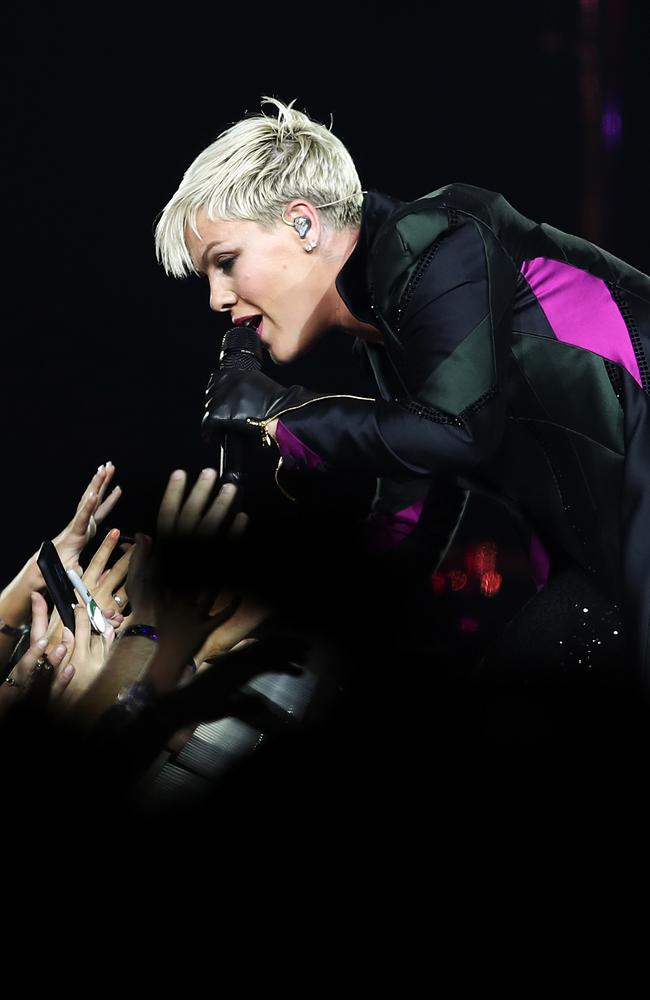 P!nk, pictured here during her Australia Beautiful Trauma World Tour, at Qudos Bank Arena, in Sydney in 2018. Picture: AAP