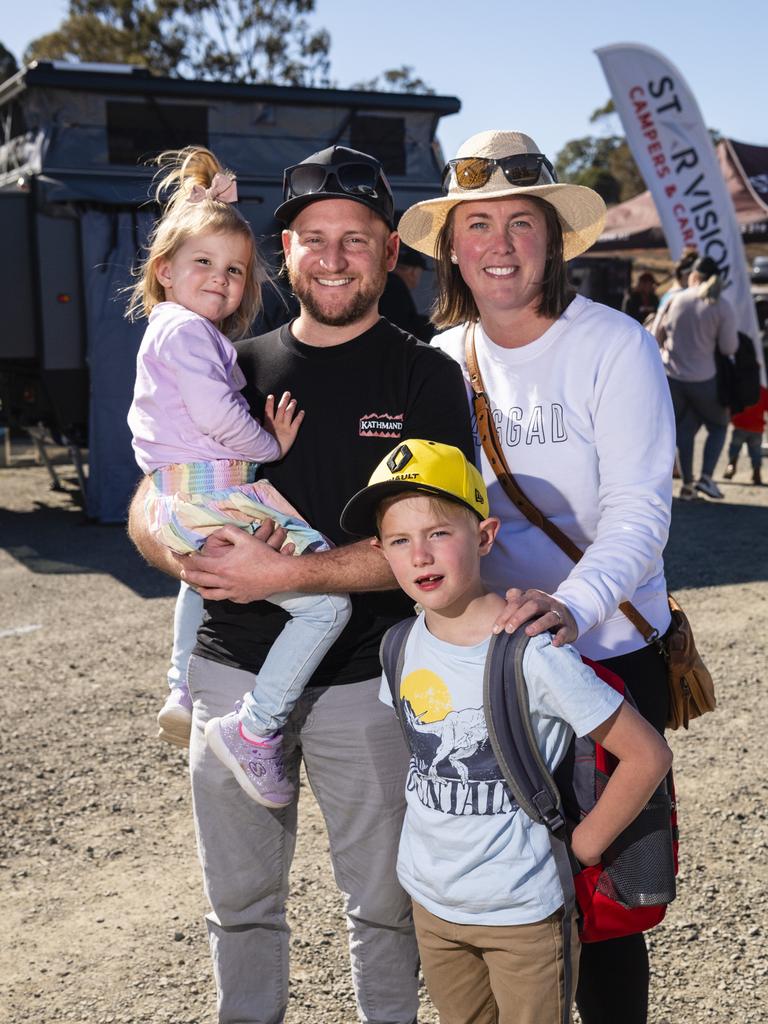 Ryan and Georgie Harrison with their kids Lola and Lewis at the Queensland Outdoor Adventure Expo at the Toowoomba Showgrounds, Saturday, July 30, 2022. Picture: Kevin Farmer